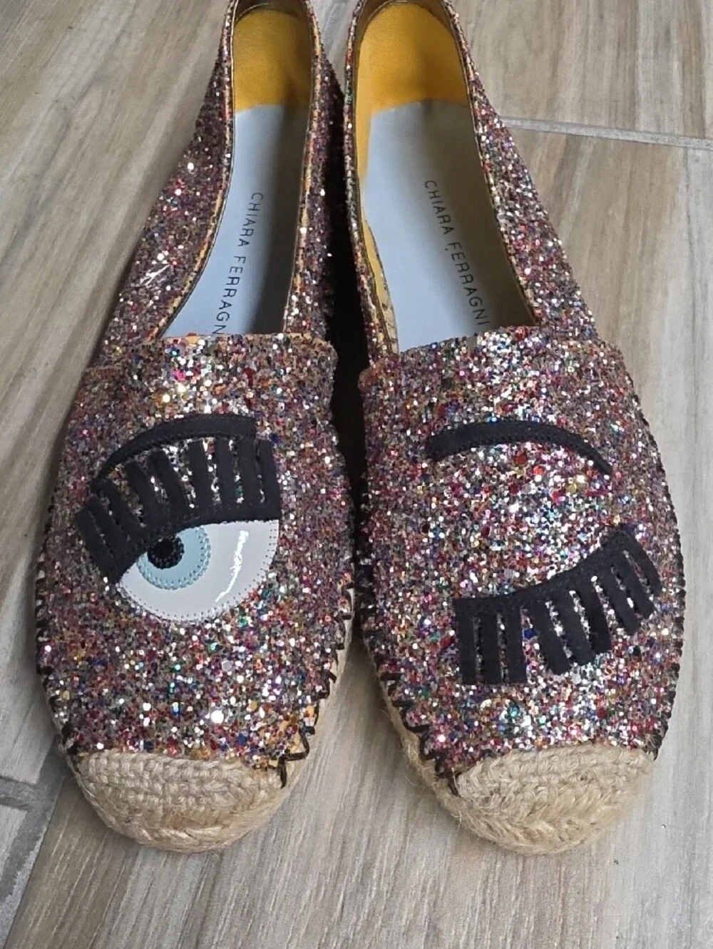 Chiara Ferragni Multi Glitter Eye Espadrille Flats